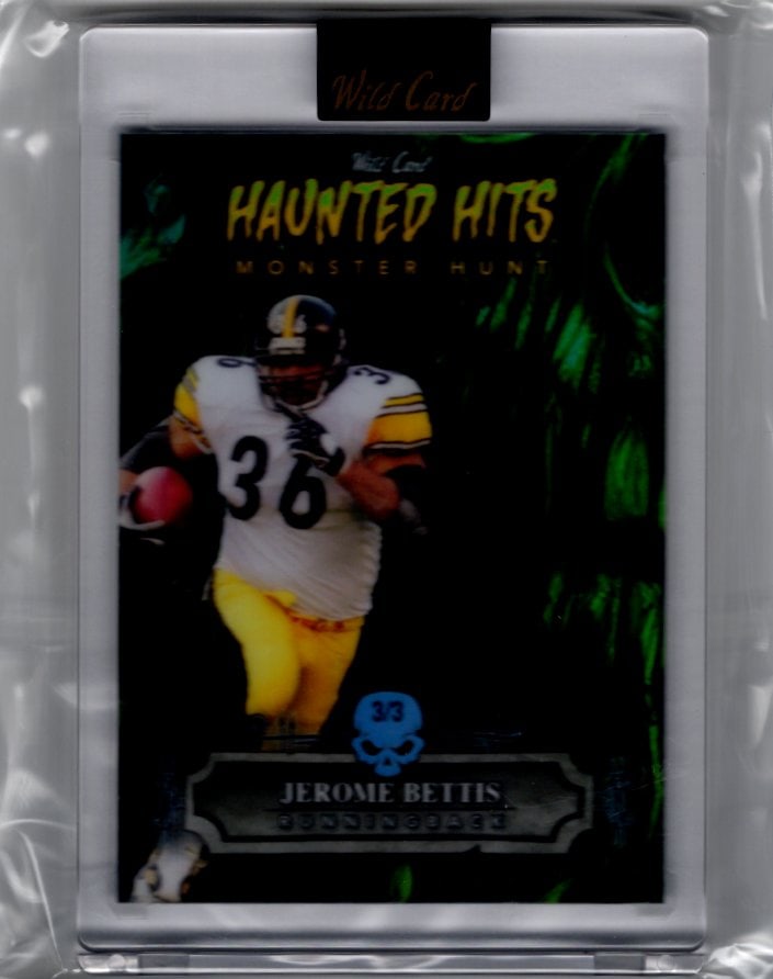 Jerome Bettis Haunted Hits /3 2024 Wild Card Monster Hunt #HHZ-JB Pittsburgh Steelers: Wild Card, Vintage Football NFL Trading Cards, Old Sports Cards for Sale Near Me, Hall of Fame & Super Bowl Player Cards, Auction Memorabilia Lots for Sale on Line