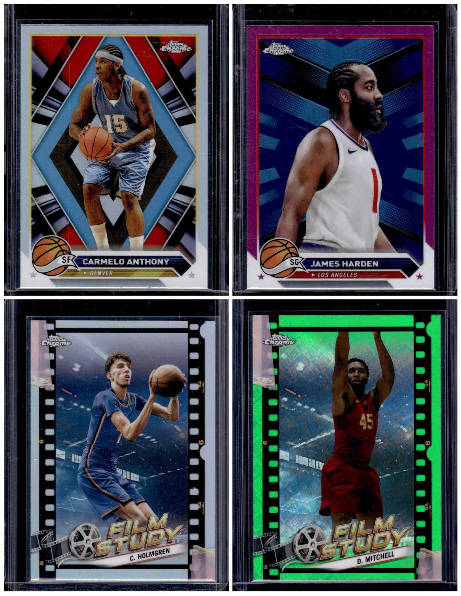 Lot of 4 2023-24 Topps Chrome NBA Refractors/Inserts. Carmelo, Mithcell, Holmgren, Harden: Topps Basketball NBA Trading & Sports Cards, Sports Cards for Sale Near Me, Chrome, Refractor, SP, SSP, Valuable Auction Memorabilia Lots Sold On Line, NBA Championship & Hall of Fame Player Cards