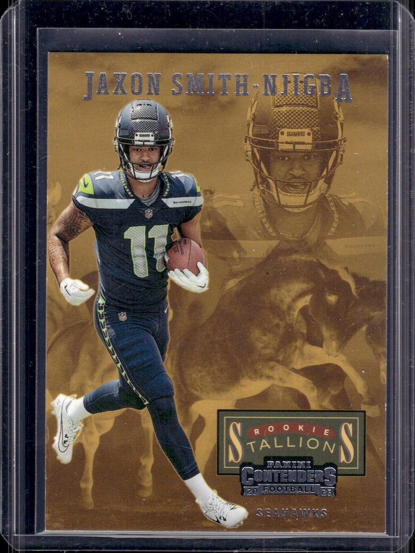 Jaxon Smith-Njigba Rookie Stallions 2023 Contenders #21 Seattle Seahawks: Panini Select, Prizm, Mosaic, Contenders, Zenith, Phoenix, Illusions, Absolute, Rookie NFL Sports Trading Cards, SP, SSP, Cards, Football Cards for Sale Near Me, Superbowl & Hall of Fame Player Cards,