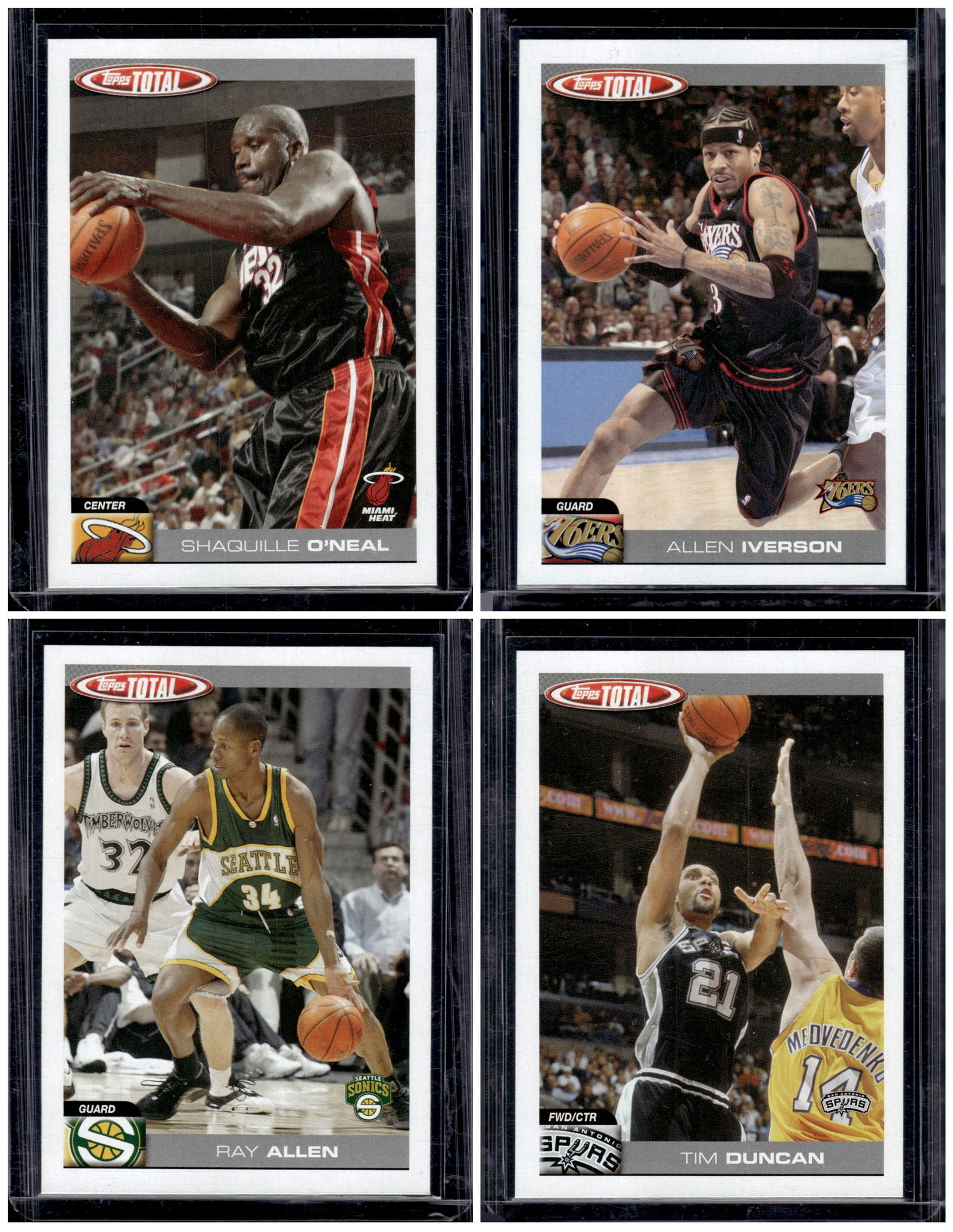 Lot of 4 2005-06 Topps Total NBA Cards. Shaquille O'Neal, Allen Iverson, Ray Allen, Duncan (1 of 2)