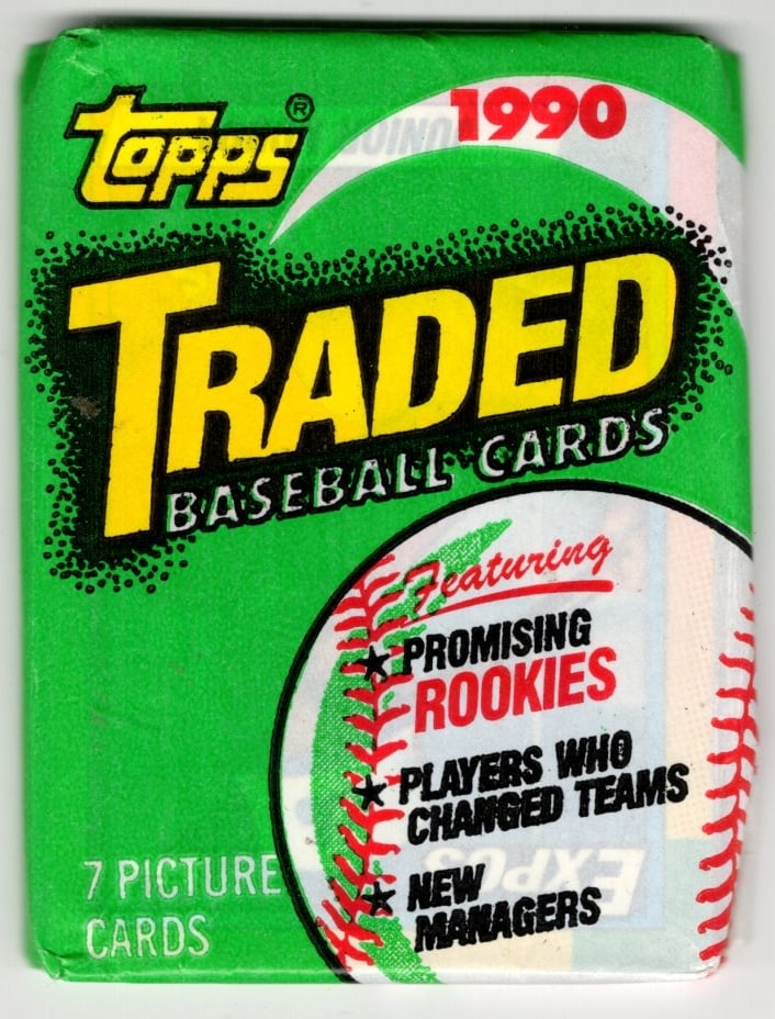 1990 Topps TRADED SERIES Vintage Baseball Cards Retail Box Wax Pack Sports Cards: Topps Vintage Rookie MLB Trading Cards, Frank Thomas Rookie Card, Bo Jackson, Cal Ripken, Nolan Ryan, Ken Griffey Jr All-Star Roopkie Cup Card, Sports Cards for Sale Near Me, World Series & Hall of Fa