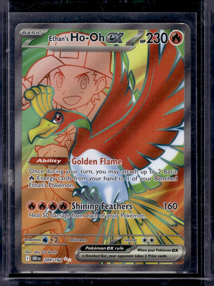 2025 Pokemon Destined Rivals Ethan's Ho-Oh Ex Ultra Rare Full Art #209: Pokemon Trading Card Game Cards, Charizard, Pikachu, Mewtwo, Reverse Holo, Holo Rare, Secret Rare Cards, Full Art Cards, Eevee, Ultra Rare Card, Illustration Rare, Special Illustration Rare SIR