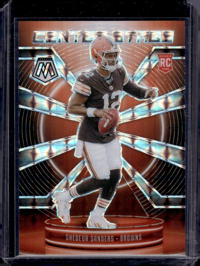Shedeur Sanders Rookie Card Center Stage Silver Mosaic Prizm 2025 Mosaic #12 Browns: Panini Select, Prizm, Mosaic, Contenders, Zenith, Phoenix, Illusions, Absolute, Rookie NFL Sports Trading Cards, SP, SSP, Cards, Football Cards for Sale Near Me, Superbowl & Hall of Fame Player Cards,