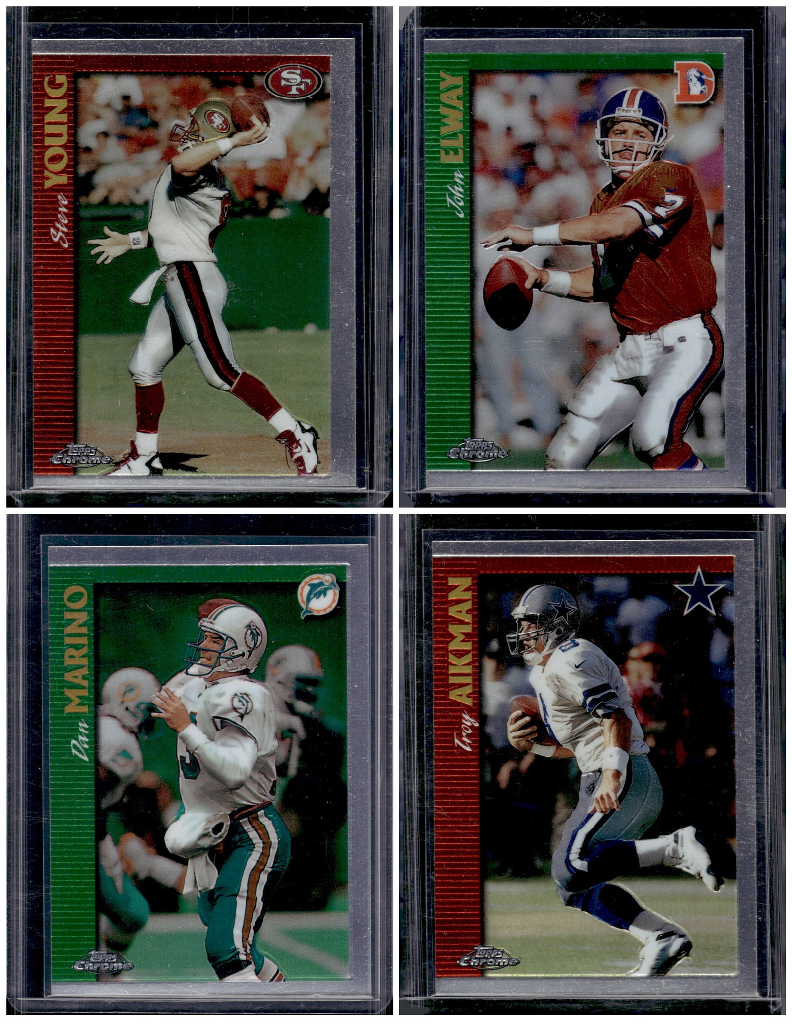 Lot of 4 1997 Topps Chrome Football Cards. Steve Young, Dan Marino, John Elway, Aikman (1 of 2)