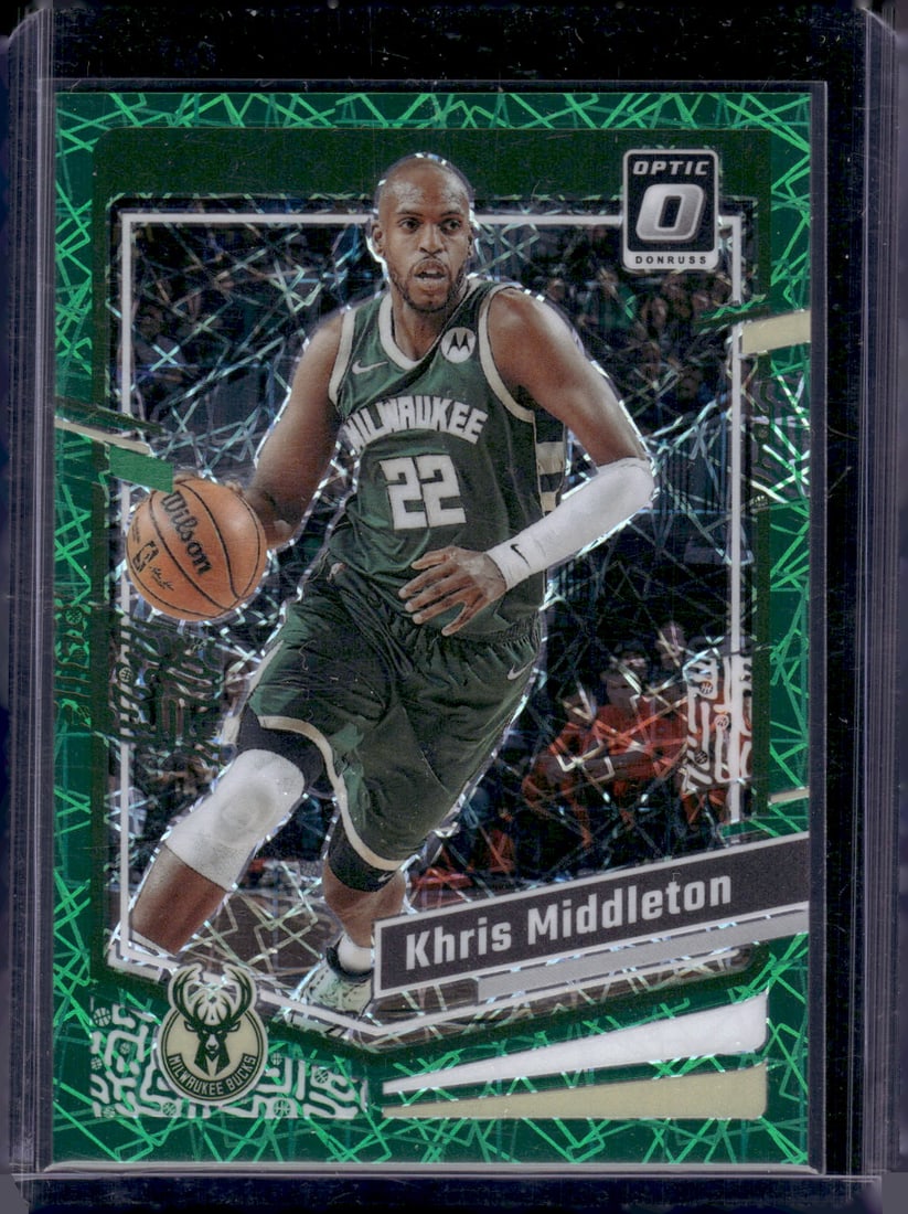 Khris Middleton Green Velocity Prizm /49 2023-24 Donruss Optic #11 Milwaukee Bucks (1 of 2)