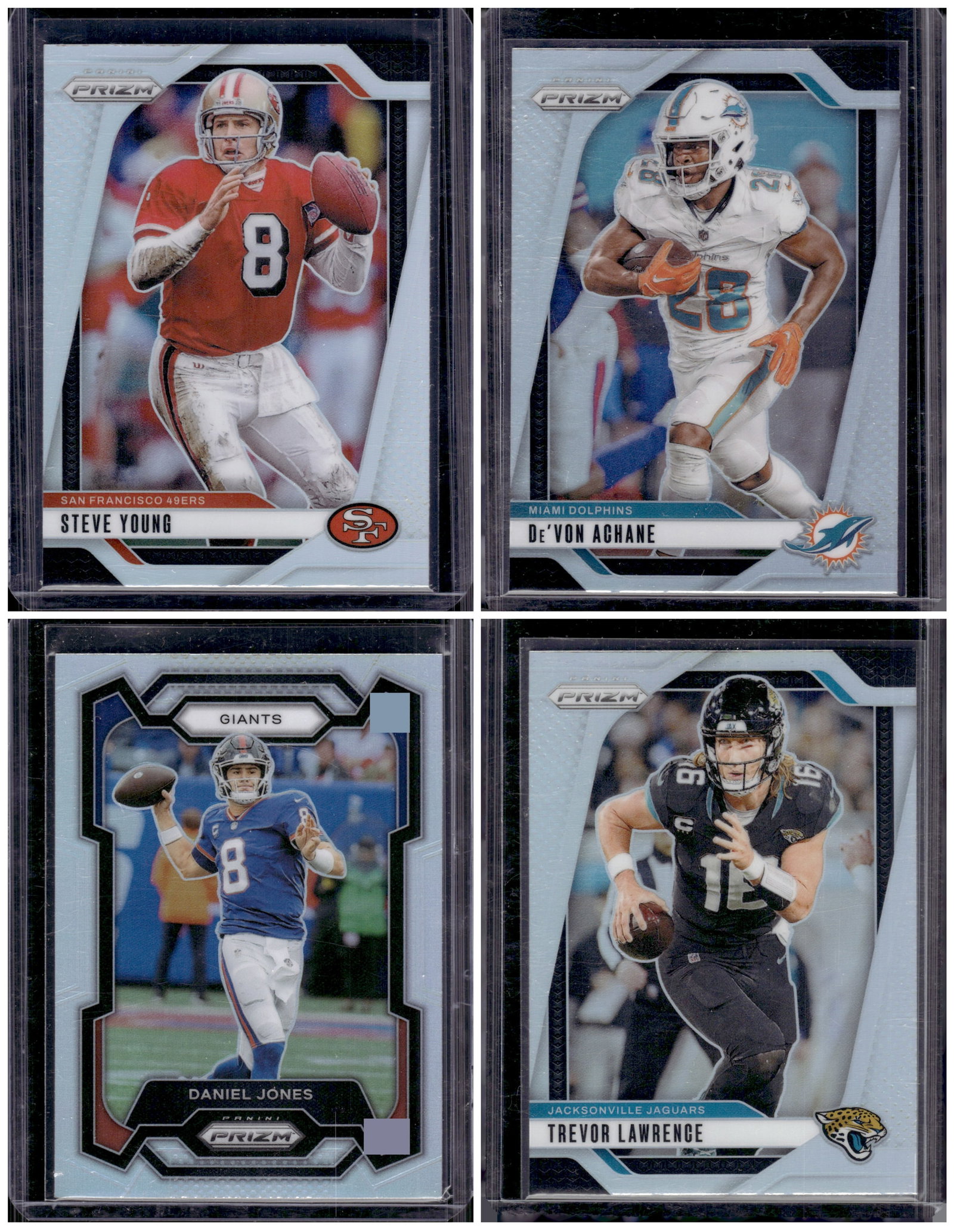 Lot of 4 Panini Prizm NFL Silver Prizms. Steve Young, Achane, Daniel Jones, Trevor Lawrence (1 of 2)