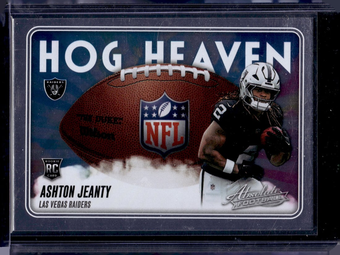 Ashton Jeanty Rookie Card Hog Heaven 2025 Absolute #HH-AJY Las Vegas Raiders: Panini Select, Prizm, Mosaic, Contenders, Zenith, Phoenix, Illusions, Absolute, Rookie NFL Sports Trading Cards, SP, SSP, Cards, Football Cards for Sale Near Me, Superbowl & Hall of Fame Player Cards,