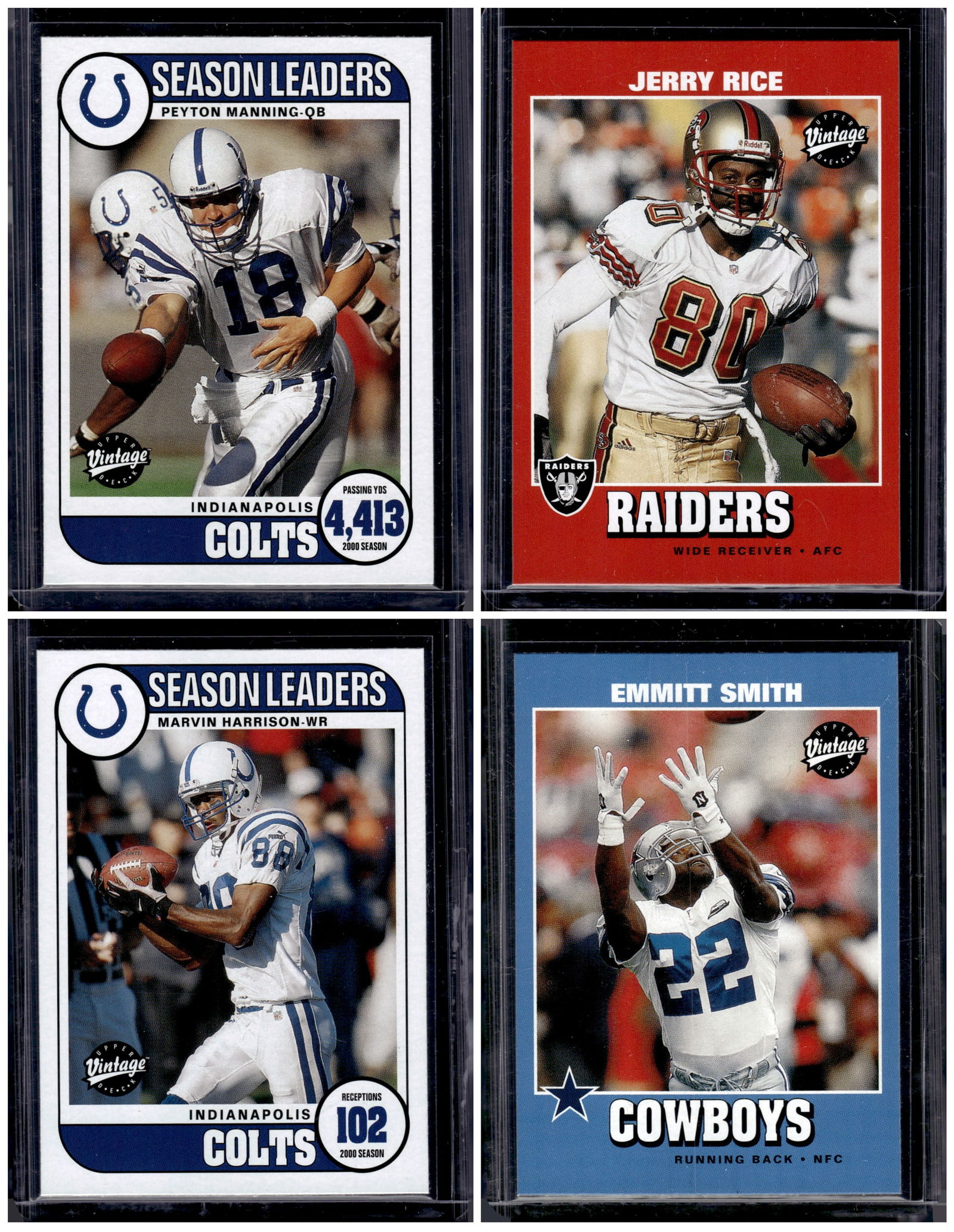 Lot of 4 2001 Upper Deck Vintage NFL Cards. Manning, Rice, Harrison, Smith (1 of 2)
