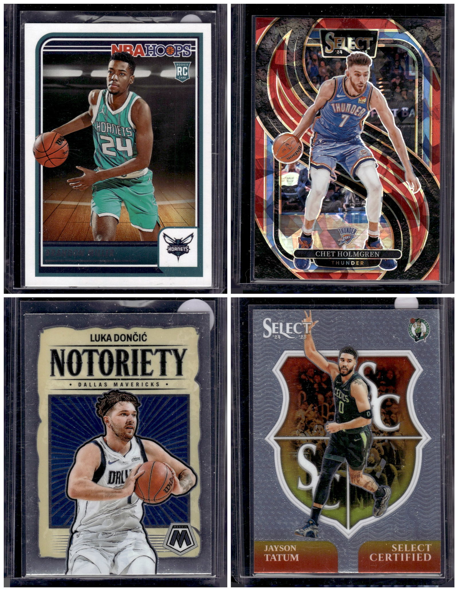 Lot of 4 NBA Rookies/Inserts/Prizms. Miller RC, Holmgren Red Ice, Luka Doncic, Tatum (1 of 2)