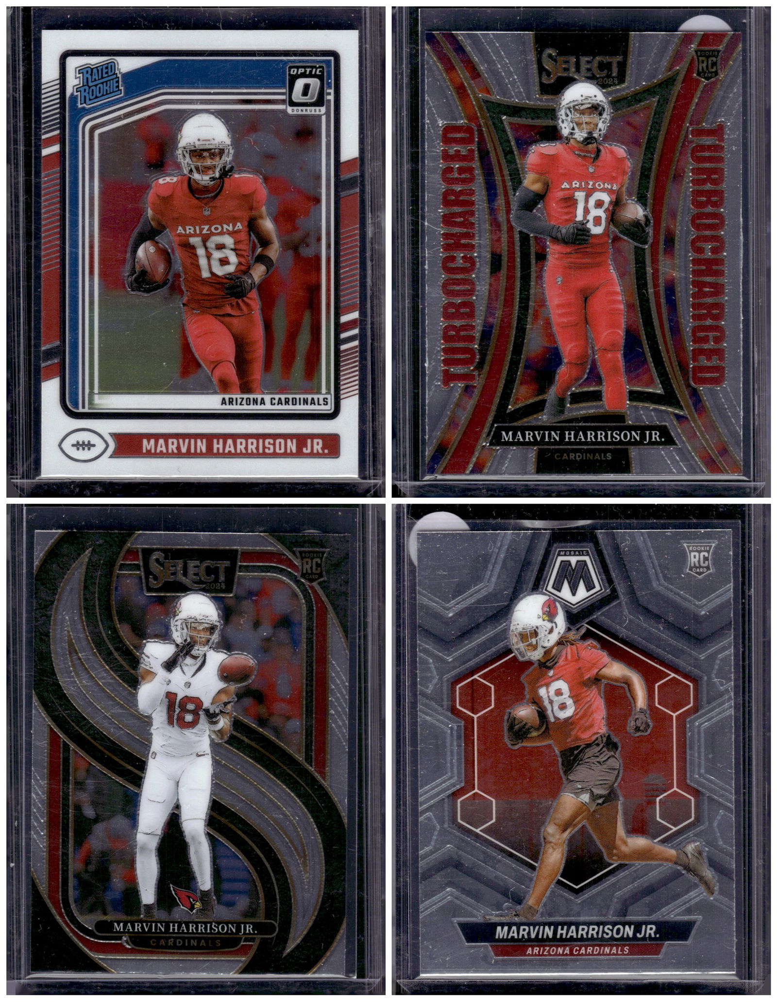 Lot of 4 Marvin Harrison Jr. Rookie Cards. All Panini, All Different: Panini Select, Prizm, Mosaic, Contenders, Zenith, Phoenix, Illusions, Absolute, Rookie NFL Sports Trading Cards, SP, SSP, Cards, Football Cards for Sale Near Me, Superbowl & Hall of Fame Player Cards,