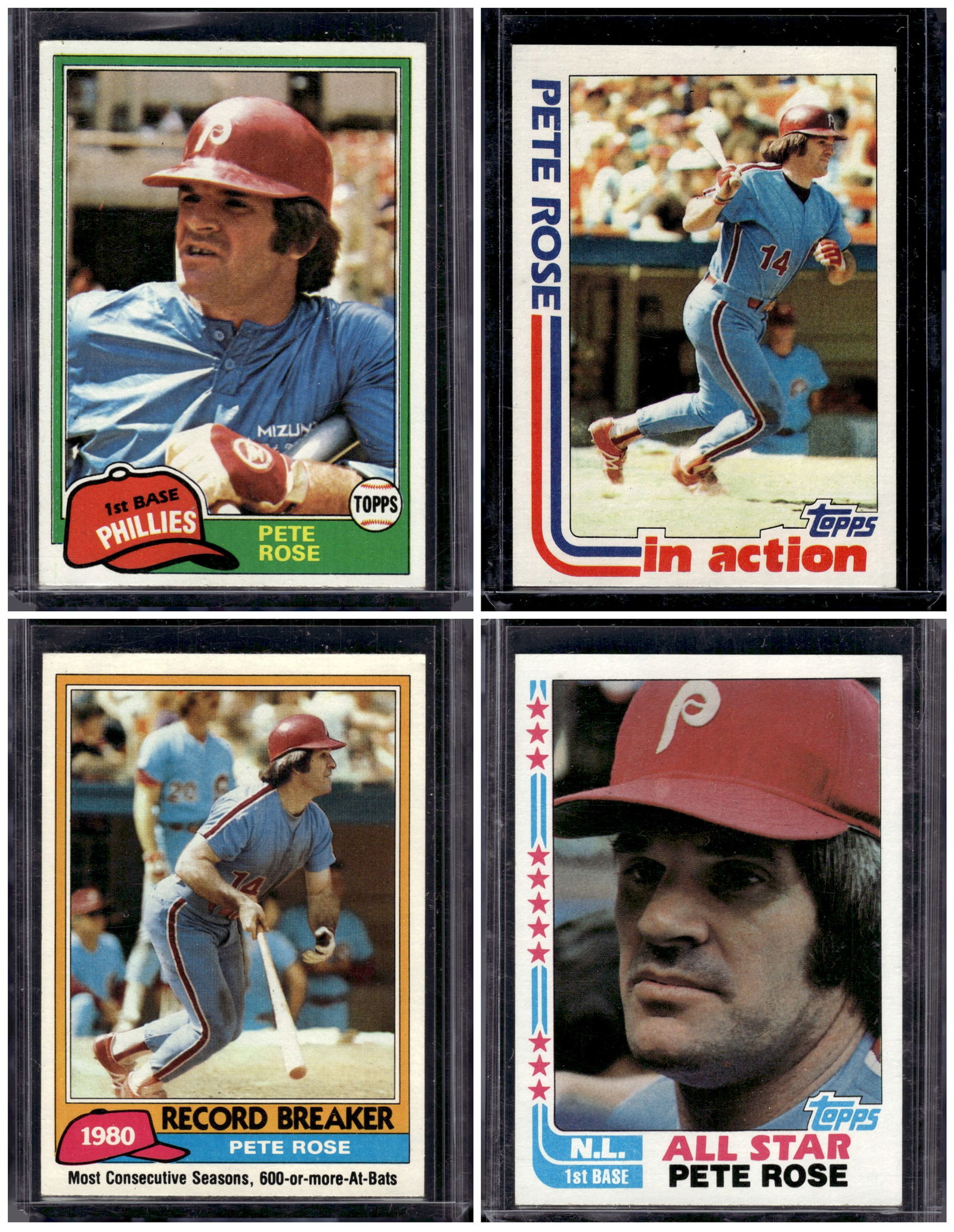 Lot of 4 Early 1980s Pete Rose Baseball Cards. All Different, See Pictures (1 of 2)