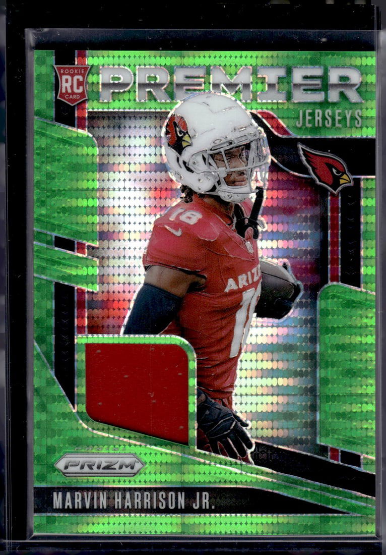 Marvin Harrison Jr. Neon Green Pulsar Rookie Patch 2024 Panini Prizm #PJ-MHJ Cardinals: Panini Select, Prizm, Mosaic, Contenders, Zenith, Phoenix, Illusions, Absolute, Rookie NFL Sports Trading Cards, SP, SSP, Cards, Football Cards for Sale Near Me, Superbowl & Hall of Fame Player Cards,