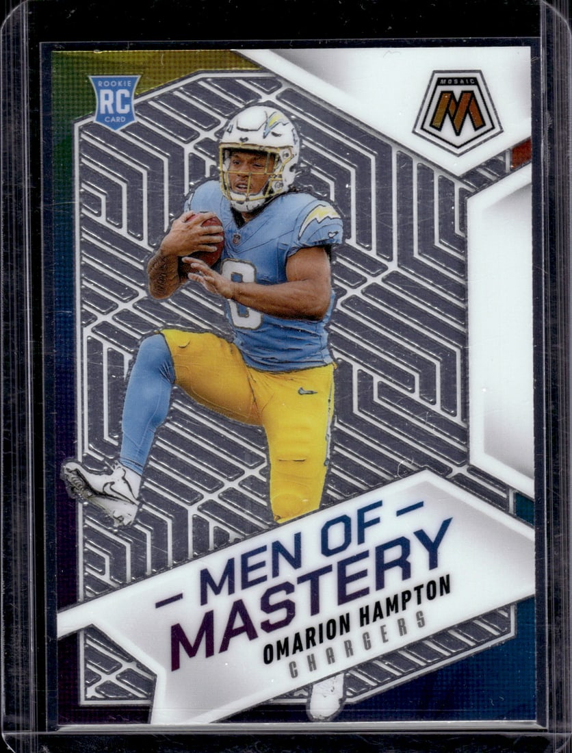 Omarion Hampton Rookie Card Men of Mastery 2025 Mosaic #16 Los Angeles Chargers: Panini Select, Prizm, Mosaic, Contenders, Zenith, Phoenix, Illusions, Absolute, Rookie NFL Sports Trading Cards, SP, SSP, Cards, Football Cards for Sale Near Me, Superbowl & Hall of Fame Player Cards,