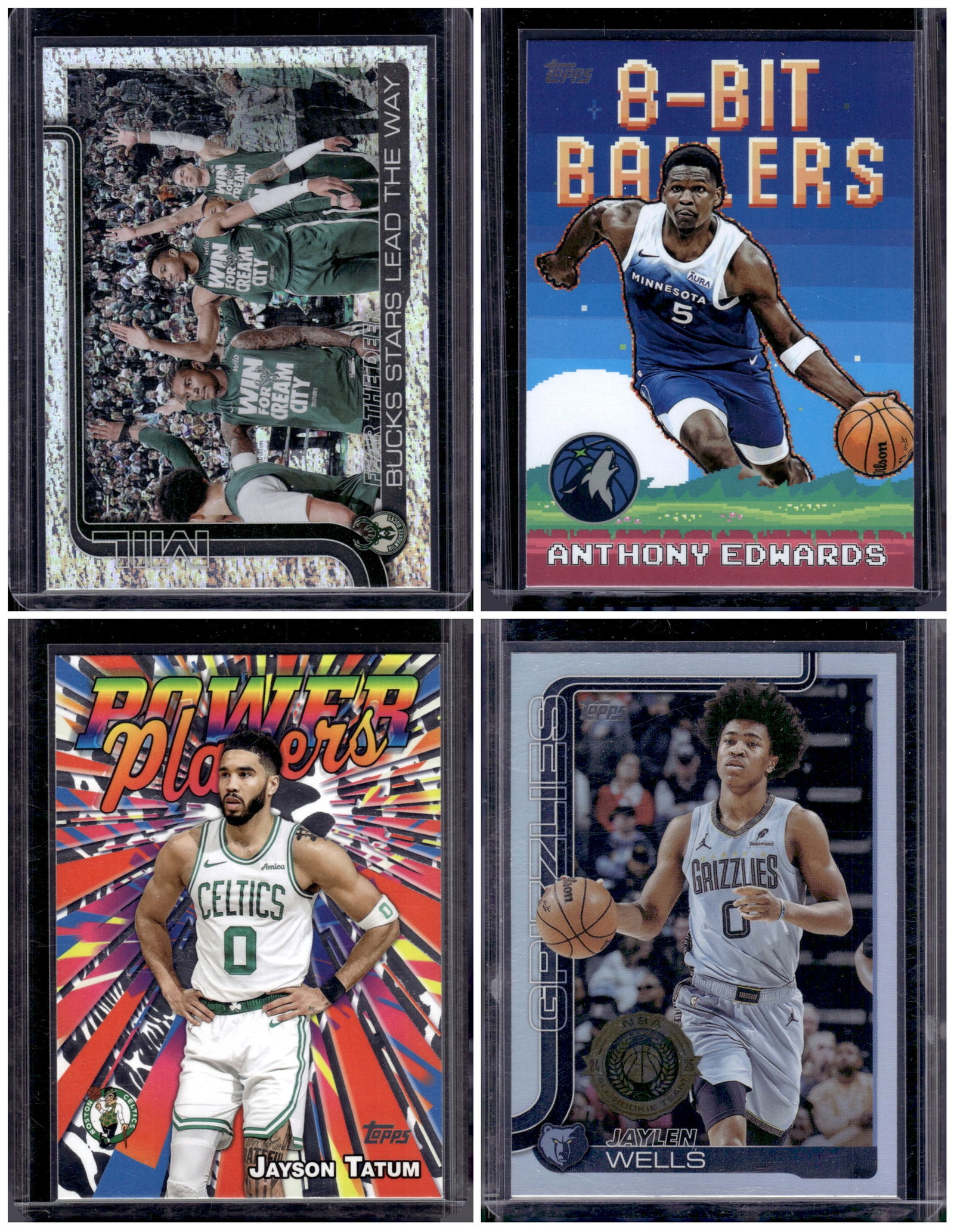 Lot of 4 2025-26 Topps NBA Inserts & Parallels. Bucks, Edwards, Tatum, Wells (1 of 2)