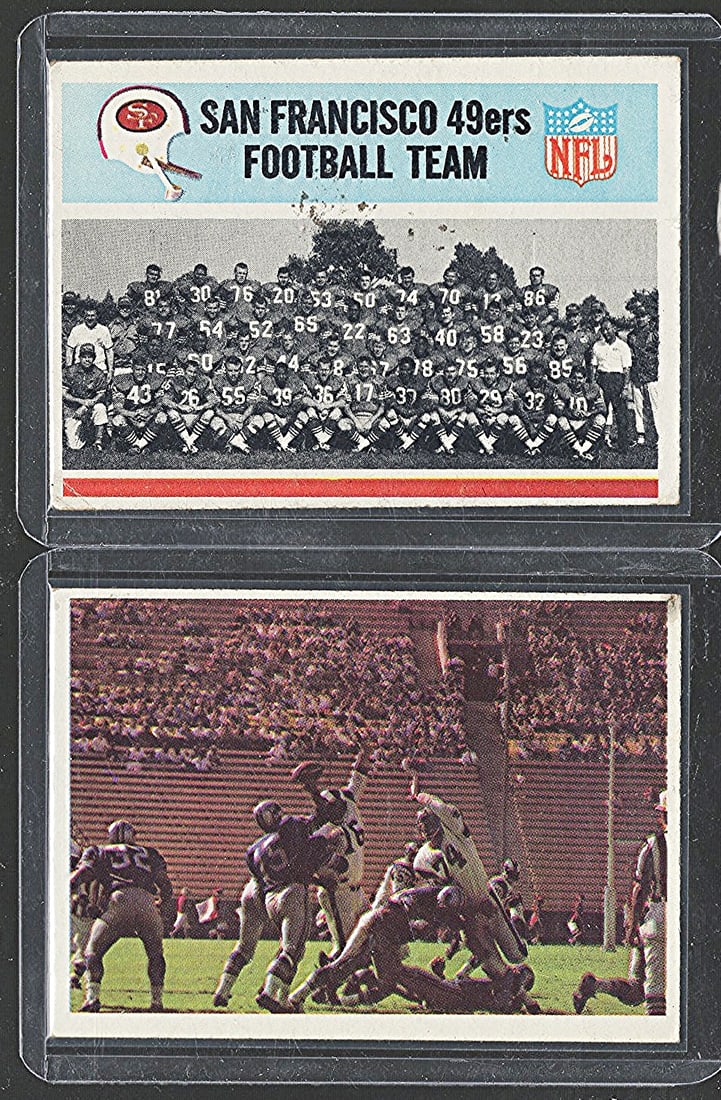 2 - 1966 Topps Football Cards - San Francisco 49ers Team Cards & Action Lions vs Rams (1 of 2)