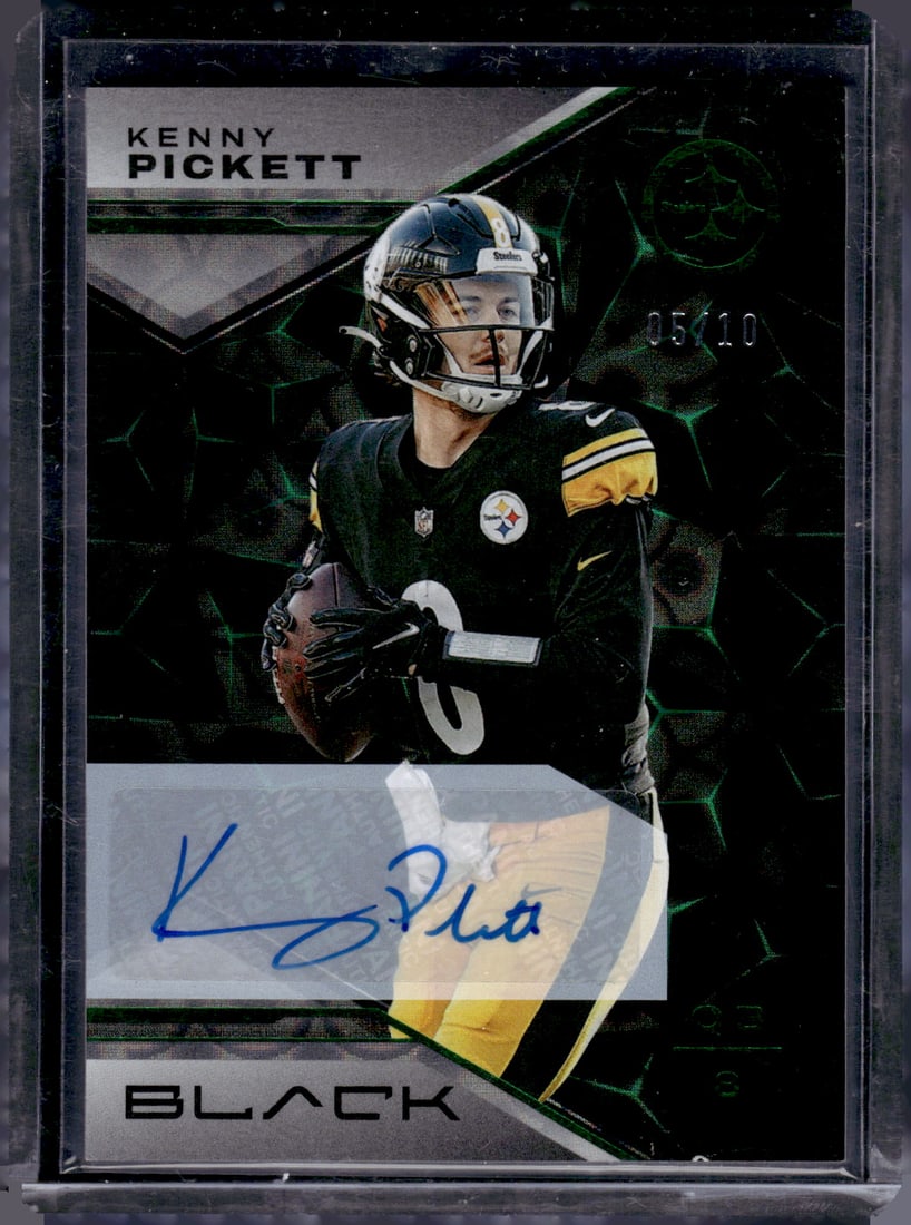 Kenny Pickett Emerald Auto /10 2023 Panini Black #93 Steelers, Raiders: Panini Select, Prizm, Mosaic, Contenders, Zenith, Phoenix, Illusions, Absolute, Rookie NFL Sports Trading Cards, SP, SSP, Cards, Football Cards for Sale Near Me, Superbowl & Hall of Fame Player Cards,