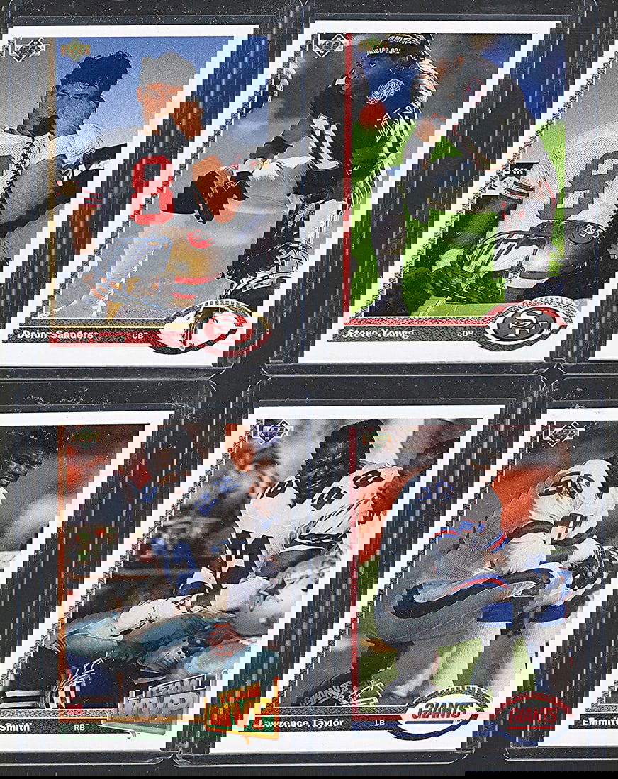 Steve Young, Emmitt Smith, ,Deion Sanders & Lawrence Taylor 1991 Upper Deck NFL Trading Cards (1 of 2)