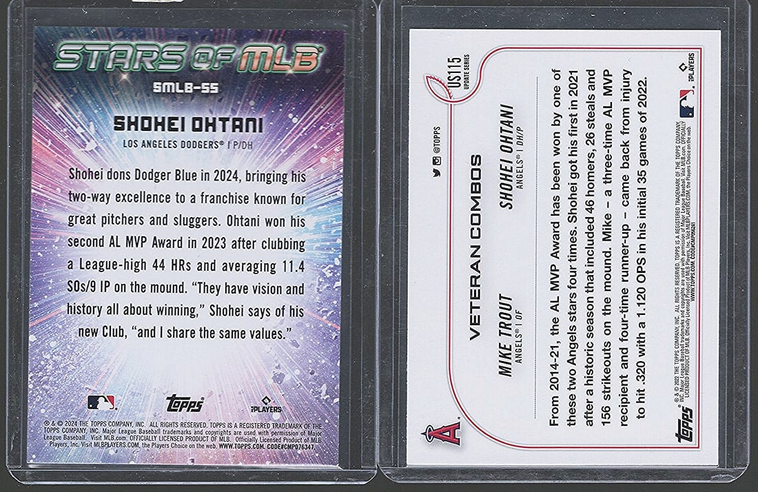 2 - Shohei Ohtani Topps Cards - 2024 #SMLB-55 & 2022 Update Series #US115 (1 of 2)