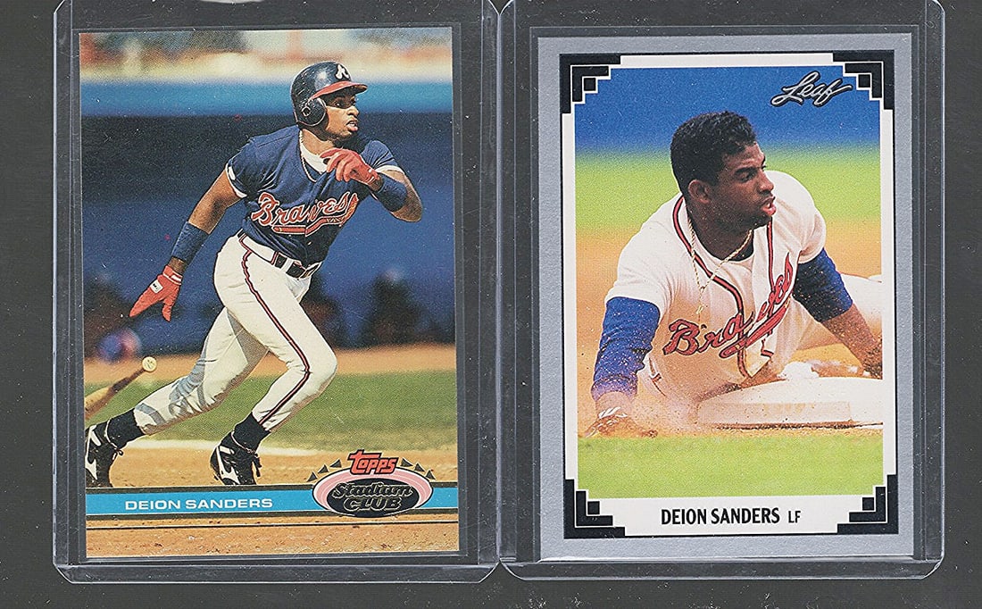 2 - Deion Sanders Baseball Cards Topps Stadium Club & Leaf (1 of 2)