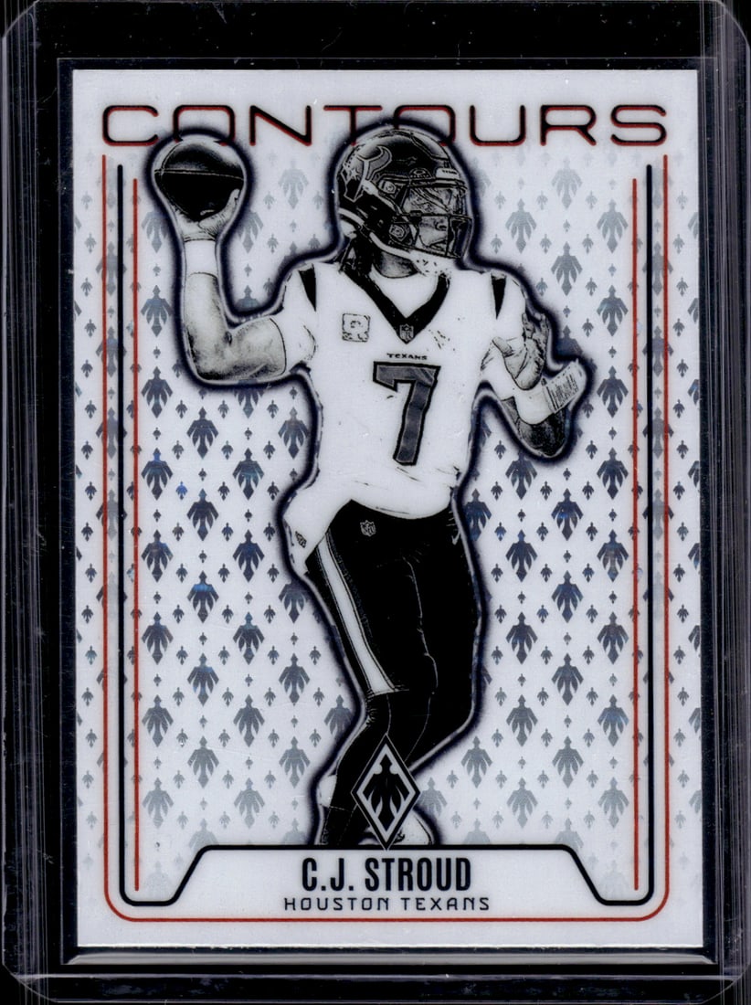 Cj Stroud Contours 2024 Phoenix #CON-CST Houston Texans: Panini Select, Prizm, Mosaic, Contenders, Zenith, Phoenix, Illusions, Absolute, Rookie NFL Sports Trading Cards, SP, SSP, Cards, Football Cards for Sale Near Me, Superbowl & Hall of Fame Player Cards,