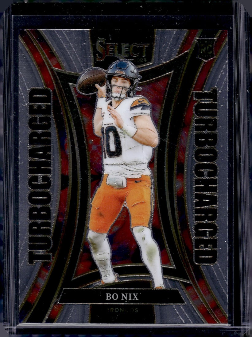 Bo Nix Rookie Card Turbocharged 2024 Select #16 Denver Broncos: Panini Select, Prizm, Mosaic, Contenders, Zenith, Phoenix, Illusions, Absolute, Rookie NFL Sports Trading Cards, SP, SSP, Cards, Football Cards for Sale Near Me, Superbowl & Hall of Fame Player Cards,