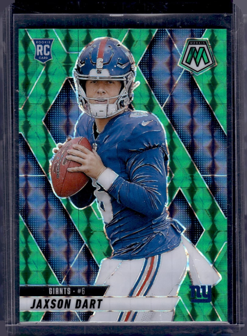 Jaxson Dart Rookie Card Green Mosaic Prizm 2025 Mosaic #362 New York Giants: Panini Select, Prizm, Mosaic, Contenders, Zenith, Phoenix, Illusions, Absolute, Rookie NFL Sports Trading Cards, SP, SSP, Cards, Football Cards for Sale Near Me, Superbowl & Hall of Fame Player Cards,