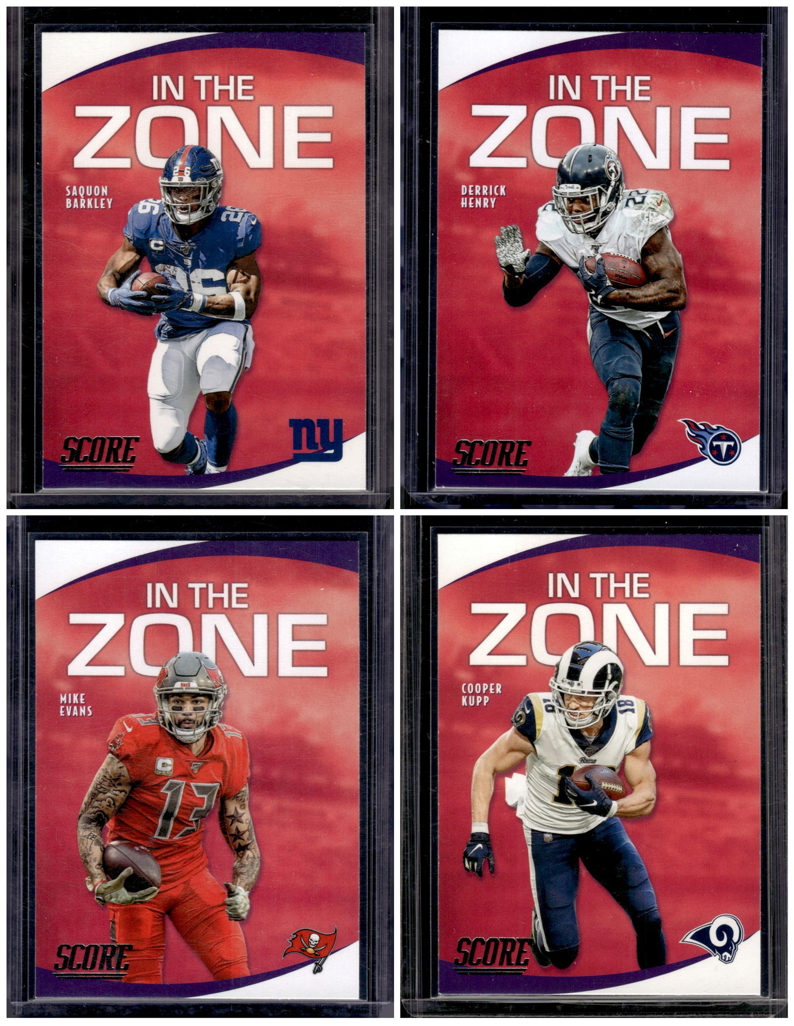 Lot of 4 2020 Score Football In the Zone Inserts. Barkley, Henry, Evans, Kupp (1 of 2)
