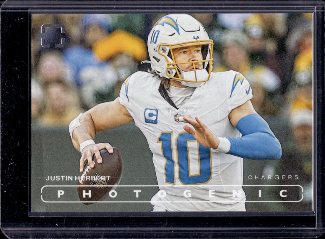 Justin Herbert 2024 Panini Photogenic #50 Los Angeles Chargers: Panini Select, Prizm, Mosaic, Contenders, Zenith, Phoenix, Illusions, Absolute, Rookie NFL Sports Trading Cards, SP, SSP, Cards, Football Cards for Sale Near Me, Superbowl & Hall of Fame Player Cards,