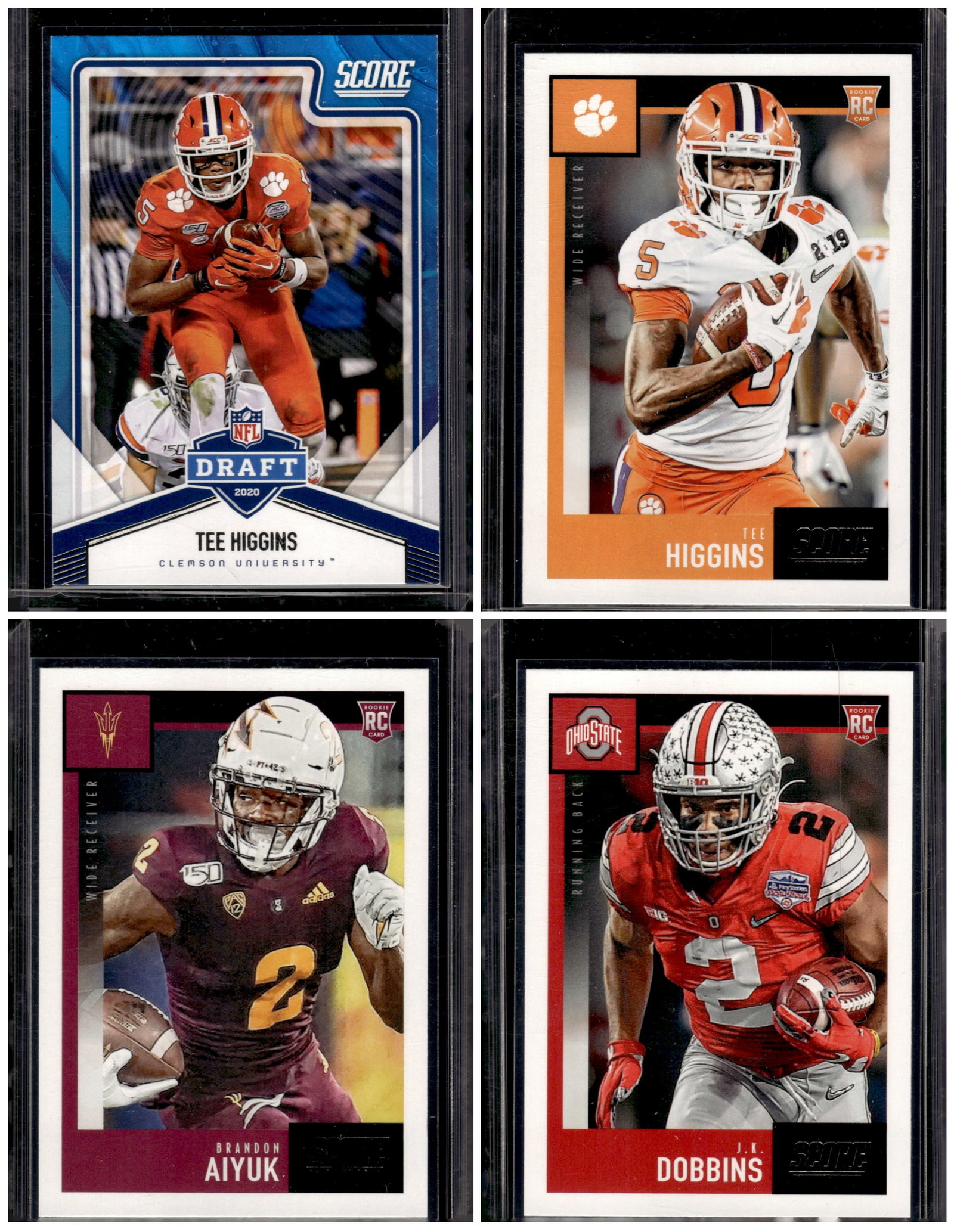 Lot of 4 2020 Score NFL Rookie Cars. 2 Tee Higgins, Brandon Aiyuk, JK Dobbins (1 of 2)