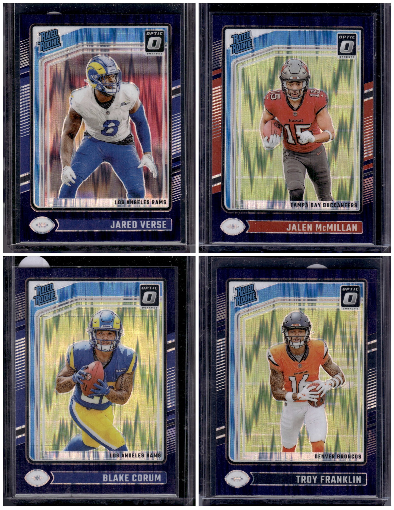 Lot of 4 2024 Donruss Optic NFL Purple Shock RCs. Verse, McMillan, Corum, Franklin: Donruss Football NLF Trading & Sports Cards, Sports Cards for Sale Near Me, Valuable Memorabilia Auction Lots Sold On Line, SP, SSP
