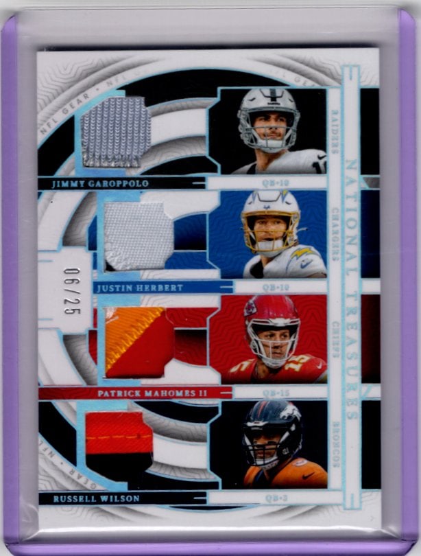 Mahomes/Herbert/Wilson/Garoppolo Quad Patch /25 2023 National Treasures #GQM-QB2 (1 of 2)