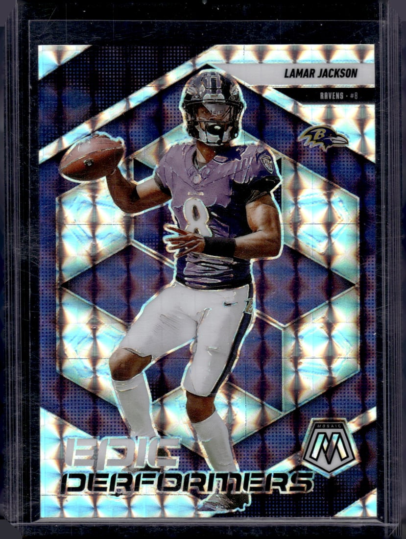 Lamar Jackson Epic Performers Silver Mosaic Prizm 2025 Mosaic #3 Baltimore Ravens (1 of 2)