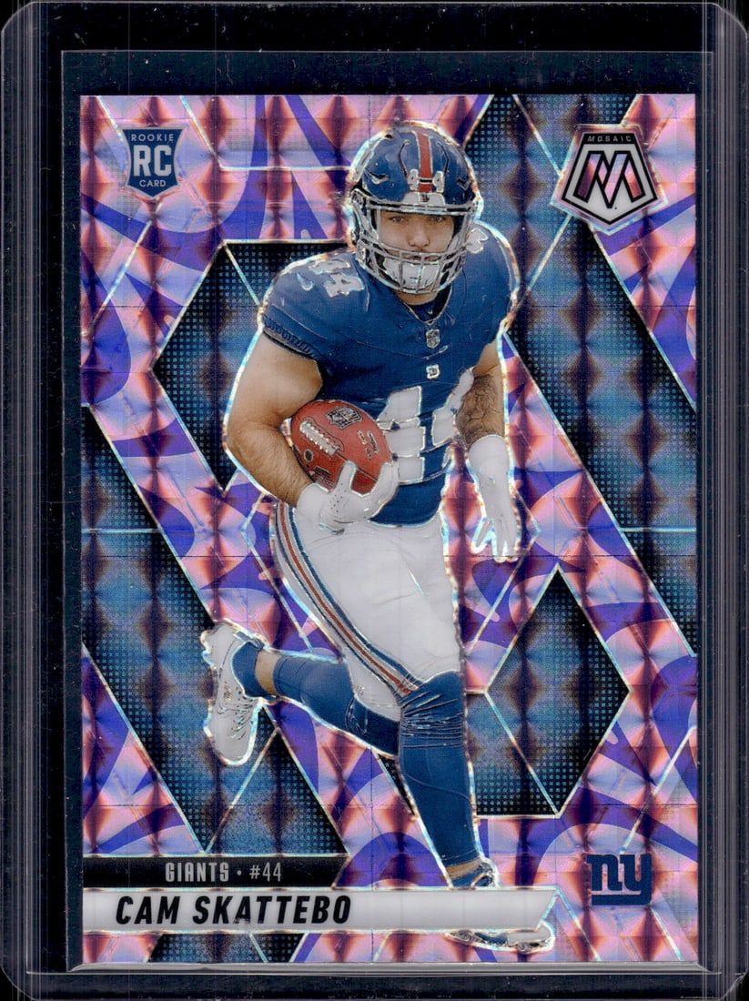 Cam Skattebo Rookie Card Purple Reactive Prizm 2025 Mosaic #305 New York Giants: Panini Select, Prizm, Mosaic, Contenders, Zenith, Phoenix, Illusions, Absolute, Rookie NFL Sports Trading Cards, SP, SSP, Cards, Football Cards for Sale Near Me, Superbowl & Hall of Fame Player Cards,