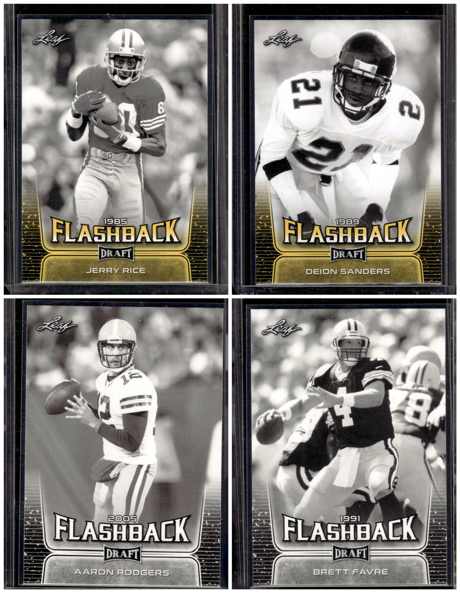 Lot of 4 2020 Leaf Draft Flashback Cards. Jerry Rice, Deion Sanders, Aaron Rodgers, Favre (1 of 2)