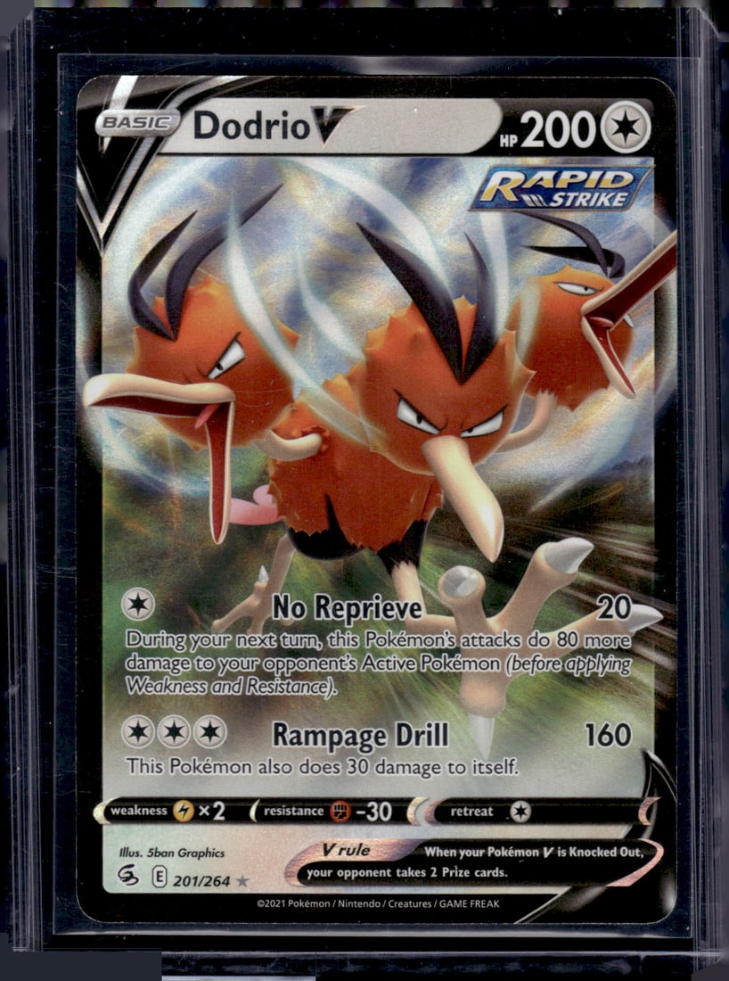 2021 Pokemon Fusion Strike Dodrio V #201: Pokemon Trading Card Game Cards, Charizard, Pikachu, Mewtwo, Reverse Holo, Holo Rare, Secret Rare Cards, Full Art Cards, Eevee, Ultra Rare Card, Illustration Rare, Special Illustration Rare SIR