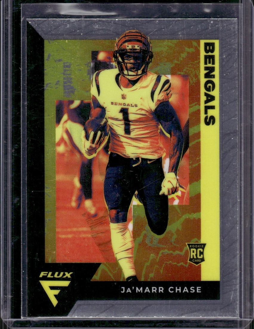 Ja'Marr Chase Rookie Card 2021 Panini Chronicles Flux #FX-12 Cincinnati Bengals: Panini Select, Prizm, Mosaic, Contenders, Zenith, Phoenix, Illusions, Absolute, Rookie NFL Sports Trading Cards, SP, SSP, Cards, Football Cards for Sale Near Me, Superbowl & Hall of Fame Player Cards,
