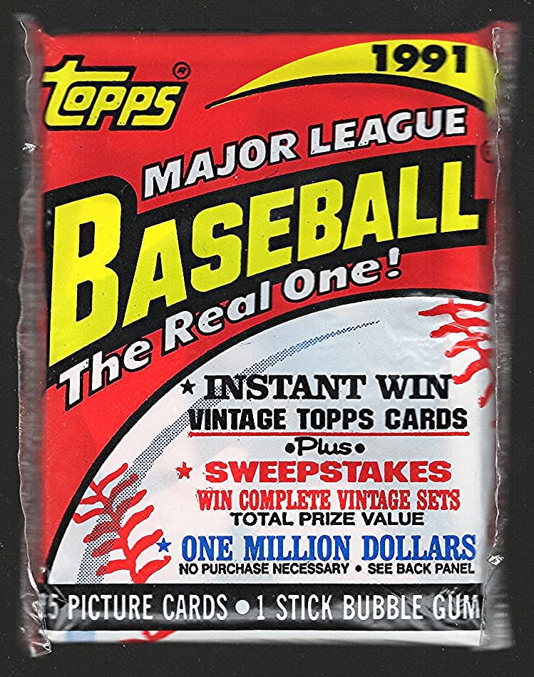 1991 Topps Vintage Baseball Cards Retail Box Wax Pack Sports Cards Rookie Cards: Topps MLB Baseball Trading & Sports Cards & Memorabilia, Chipper Jones, Ken Griffey, Jr., Frank Thomas, Bo Jackson, Cal Ripken, Nolan Ryan, Craig Biggio Rookie Card, Dwight Gooden, Rickey Henderson, P