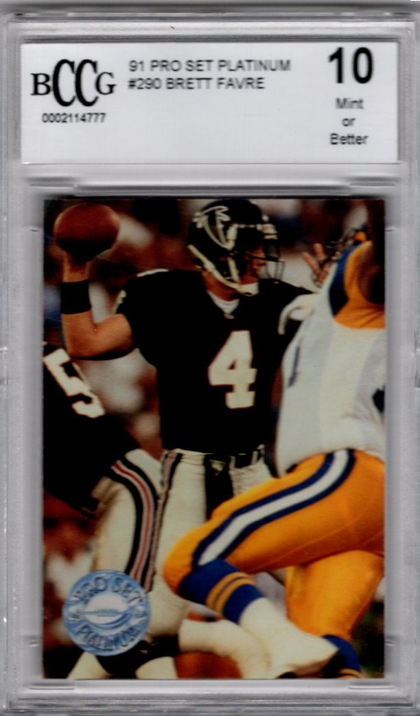 Brett Favre Rookie Card 1991 Pro Set Platinum #290 BCCG 10: Pro Set Vintage Football NFL Trading Cards, Old Sports Cards for Sale Near Me, Hall of Fame & Super Bowl Player Cards, Auction Memorabilia Lots for Sale on Line
