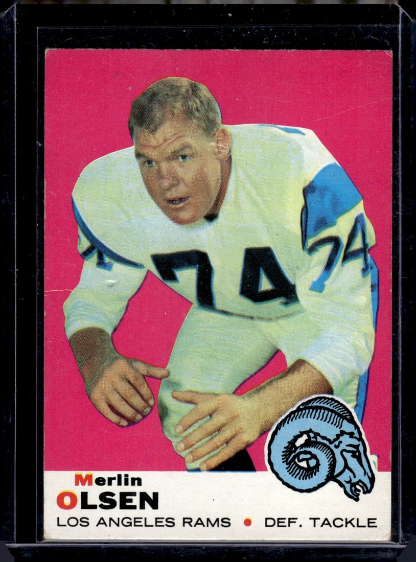 Merlin Olsen 1969 Topps #34 Card Has Small Bubble on Back Middle See Pics: Topps Football NFL Trading Sports Cards, Sports Cards for Sale Near Me, Super Bowl & Hall of Fame Player Cards, Resurgence, Composite, SP, SSP, Valuable Auction Memorabilia Lots For Sale On Line
