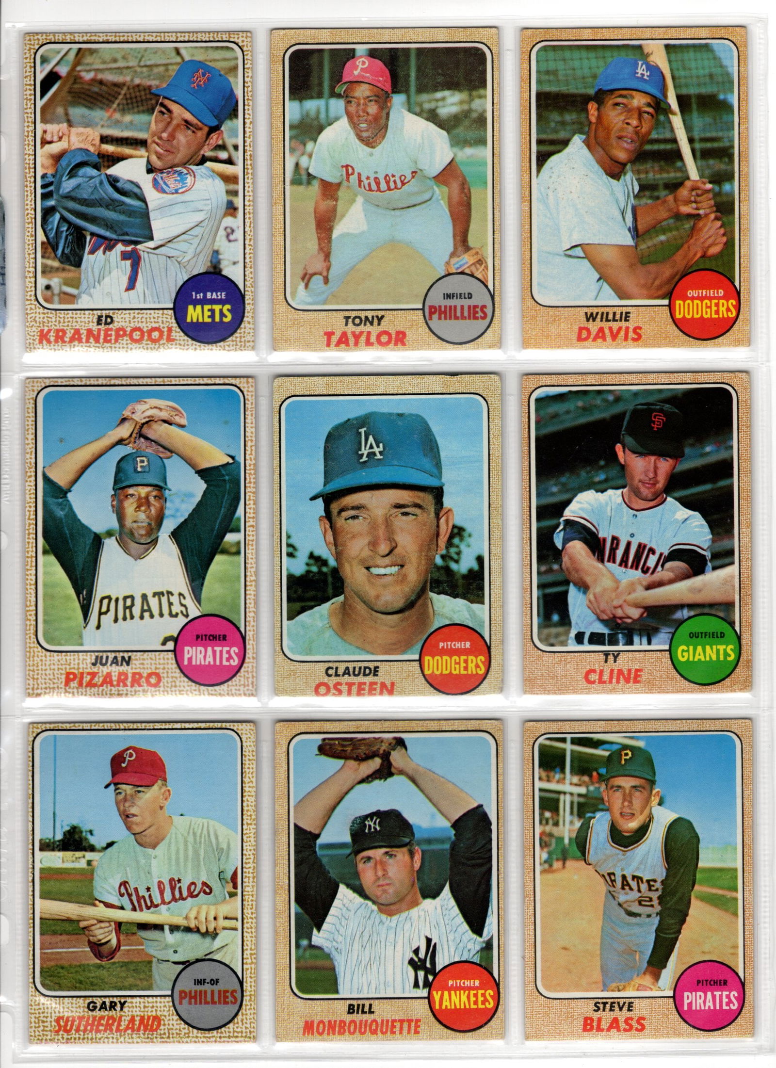 Lot of 9 1968 Topps Vintage Baseball Cards. All Different, See Pictures For Condition (1 of 2)