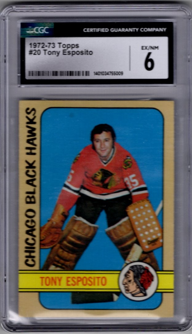 Tony Esposito 1972-73 Topps #20 CGC 6 Chicago Blackhawks: Topps Vintage NHL Hockey Trading & Sports Cards, Old Sports Cards for Sale Near Me, Stanley Cup & Hall of Fame Players, Valuable Auction Memorabilia Lots for Sale On Line