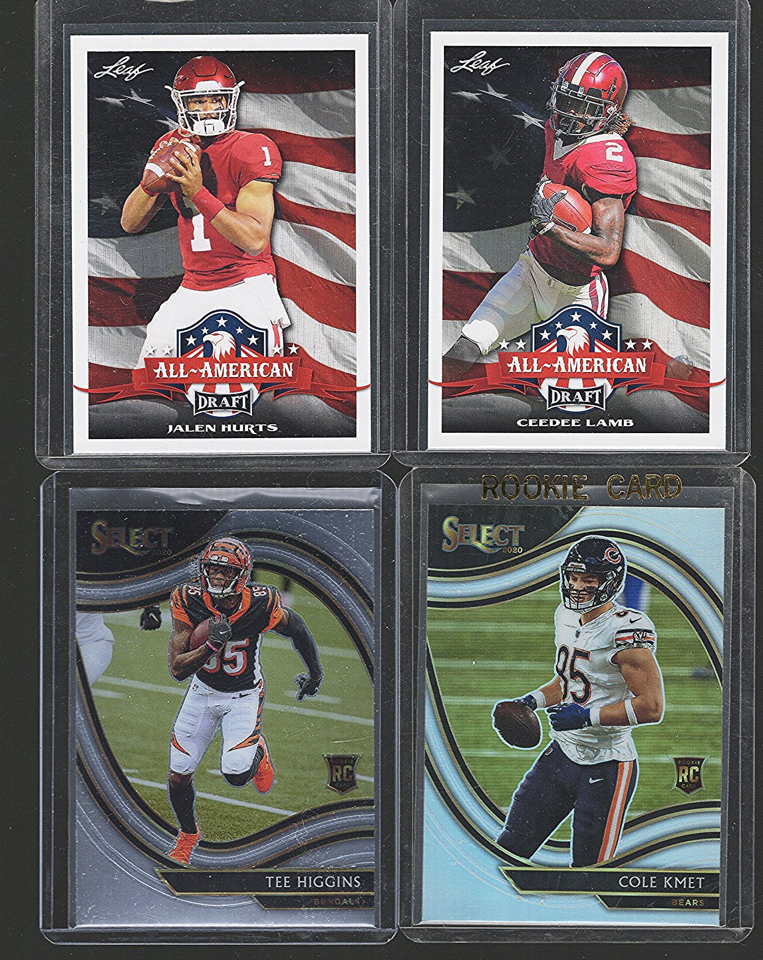 4 - Rookie NFL Cards: 2020 Leaf Jalen Hurts, CeeDee Lamb, & 2021 Panini Tee Higgins & Cole Kmet (1 of 2)