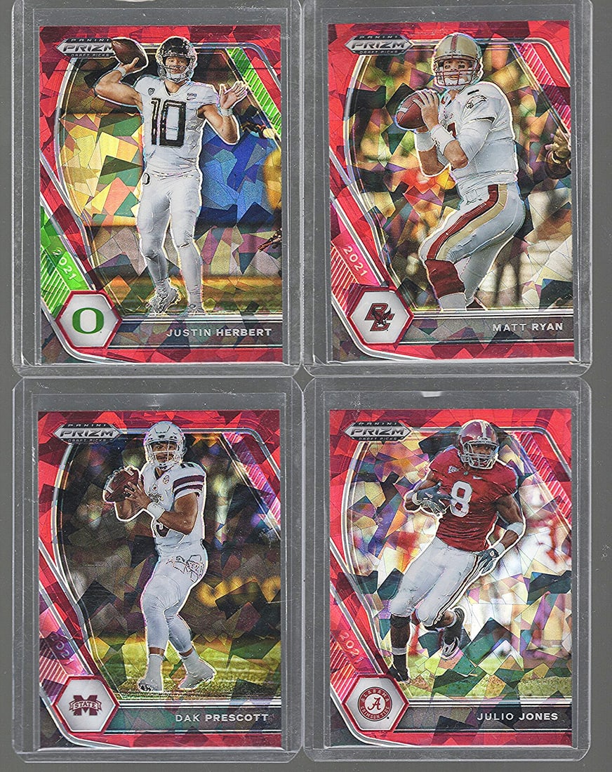 4 - 2021 Panini Prizm Draft Picks Red Cracked Ice: Justin herbert, Dak Prescott, Matt Ryan, Julio (1 of 2)
