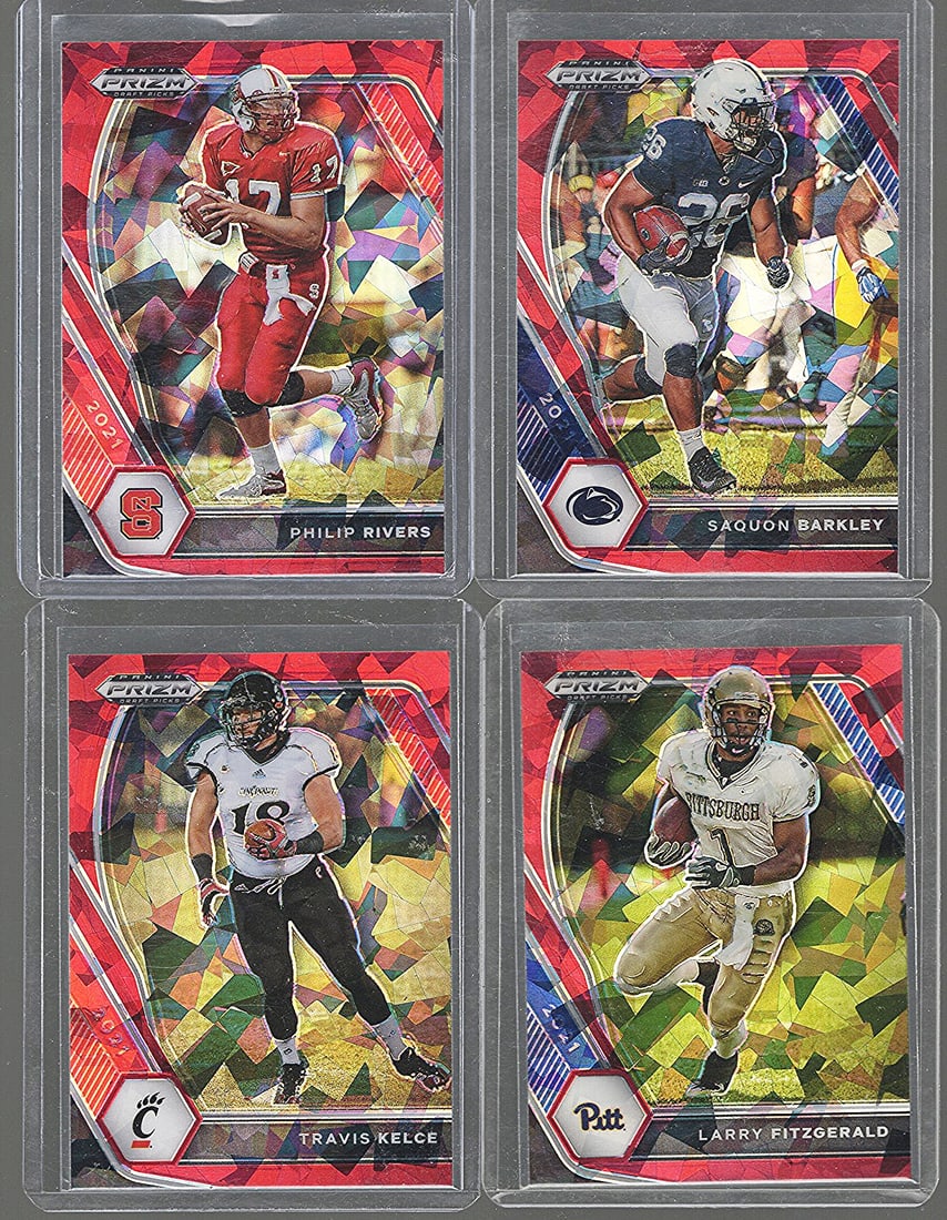 4 - 2021 Panini Prizm Draft Picks Red Cracked Ice: Philip Rivers, Saquon Barkley, Kelce, Fitzgerald (1 of 2)