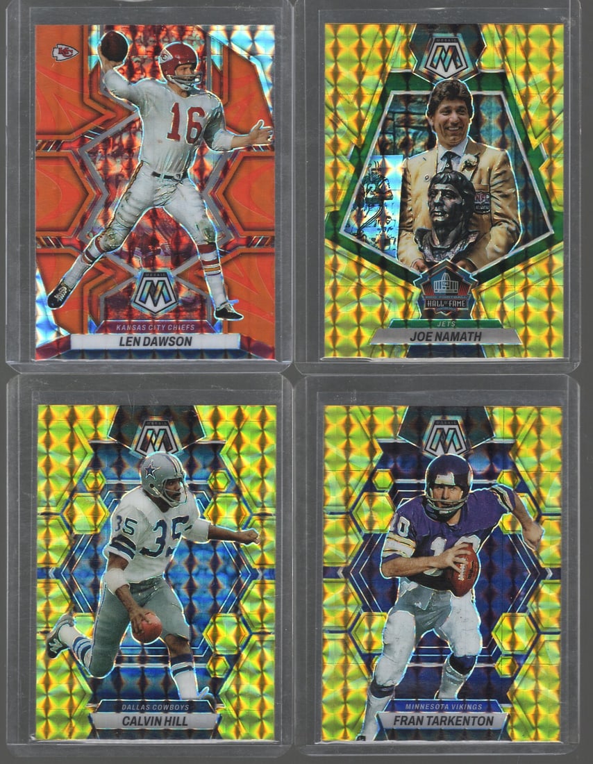 4 - 2022 & '23 Panini Mosaic Reactive Yellow & Orange Prizms: Len Dawson, Fran Tarkenton (1 of 2)