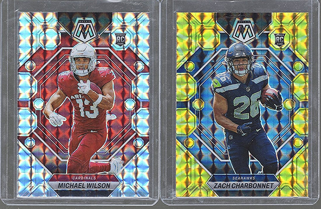 2 - 2023 Panini Rookie Cards: Michael Wilson Silver Mosaic & Zach Charbonnet Yellow Reactive Prizm (1 of 2)