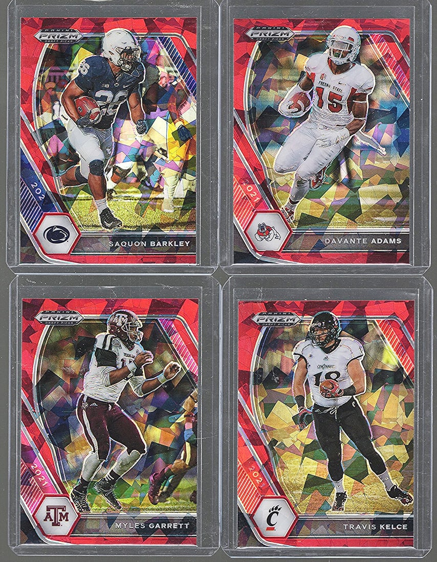 4 - 2021 Panini Prizm Draft Picks Red Cracked Ice: Saquon Barkley, Davante Adams, Myles Garrett, & (1 of 2)