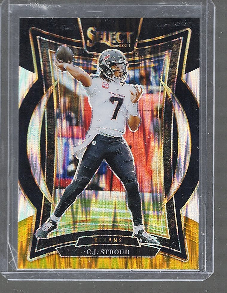 C.J. Stroud Black & Gold Shock Prizm 2024 Panini Select #42 NFL Trading Card: Panini Select, Prizm, Mosaic, Contenders, Zenith, Phoenix, Illusions, Absolute, Rookie NFL Sports Trading Cards, SP, SSP, Cards, Football Cards for Sale Near Me, Superbowl & Hall of Fame Player Cards,