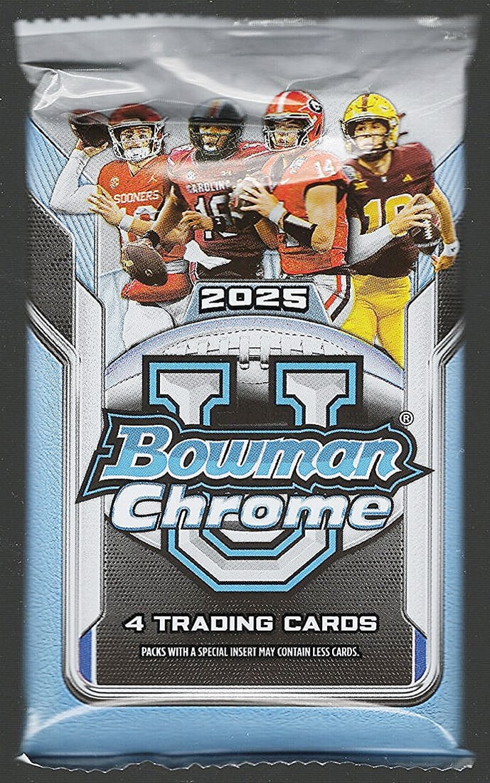 2025 Bowman Chrome U Football Cards BLASTER BOX PACK Sports Cards NFL Trading Cards: Bowman Rookie Football NCAA & NFL Trading Sports Cards, Sports Cards for Sale Near Me, 1st Bowman, Prospect, Autographs, Lava, Refractor