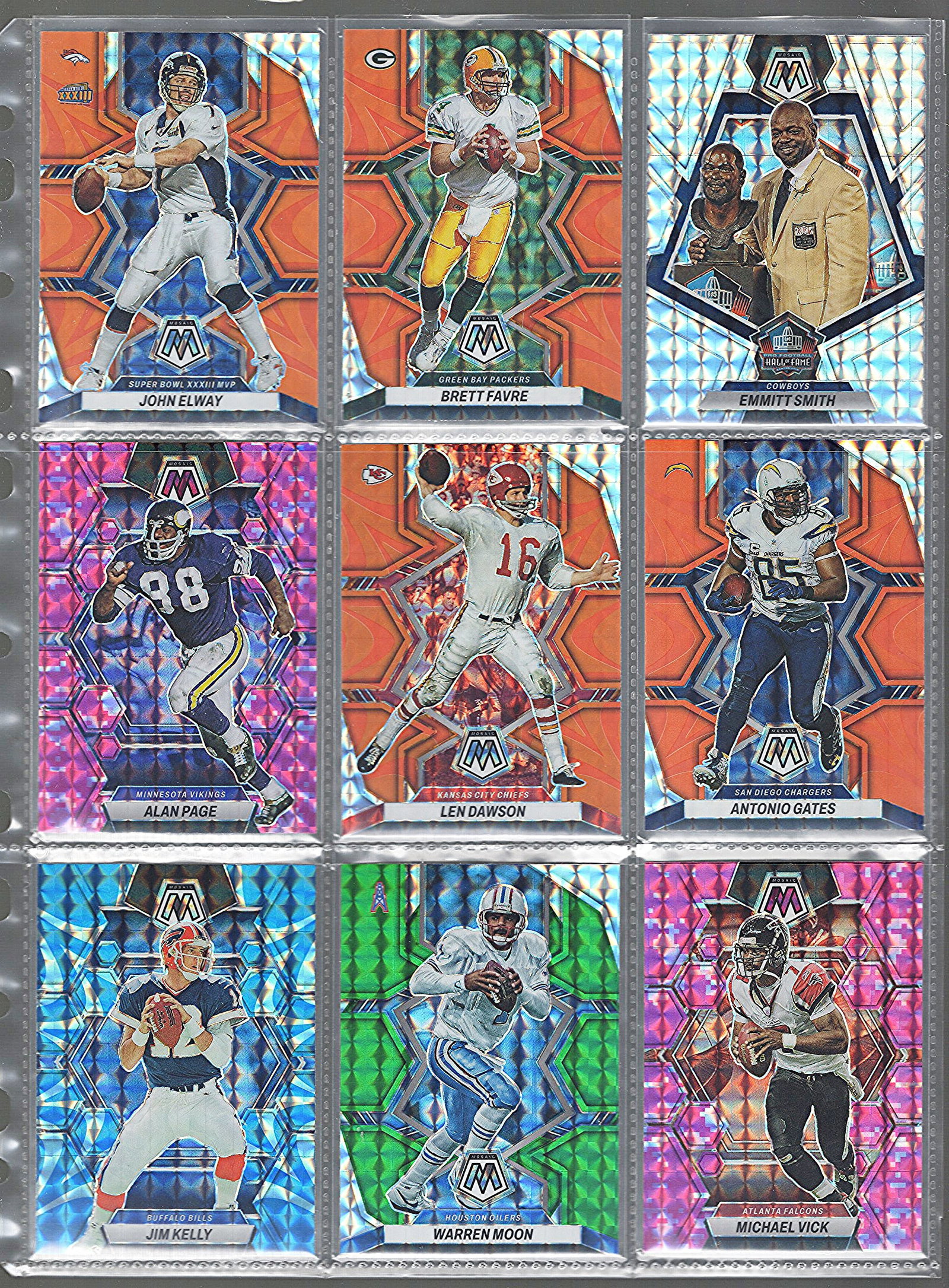 Panini Mosaic Variation Football Cards: All are Stars & HOF Players, Silver Mosaic, Reactive Orange: Panini Select, Prizm, Mosaic, Contenders, Zenith, Phoenix, Illusions, Absolute, Rookie NFL Sports Trading Cards, SP, SSP, Cards, Football Cards for Sale Near Me, Superbowl & Hall of Fame Player Cards,